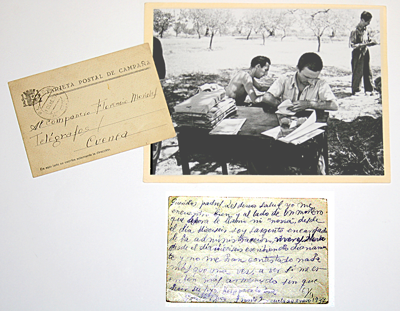 Carta de un soldado del frente de Madrid a sus padres y Fotografía de varios soldados republicanos en el Frente del Ebro, 1937.